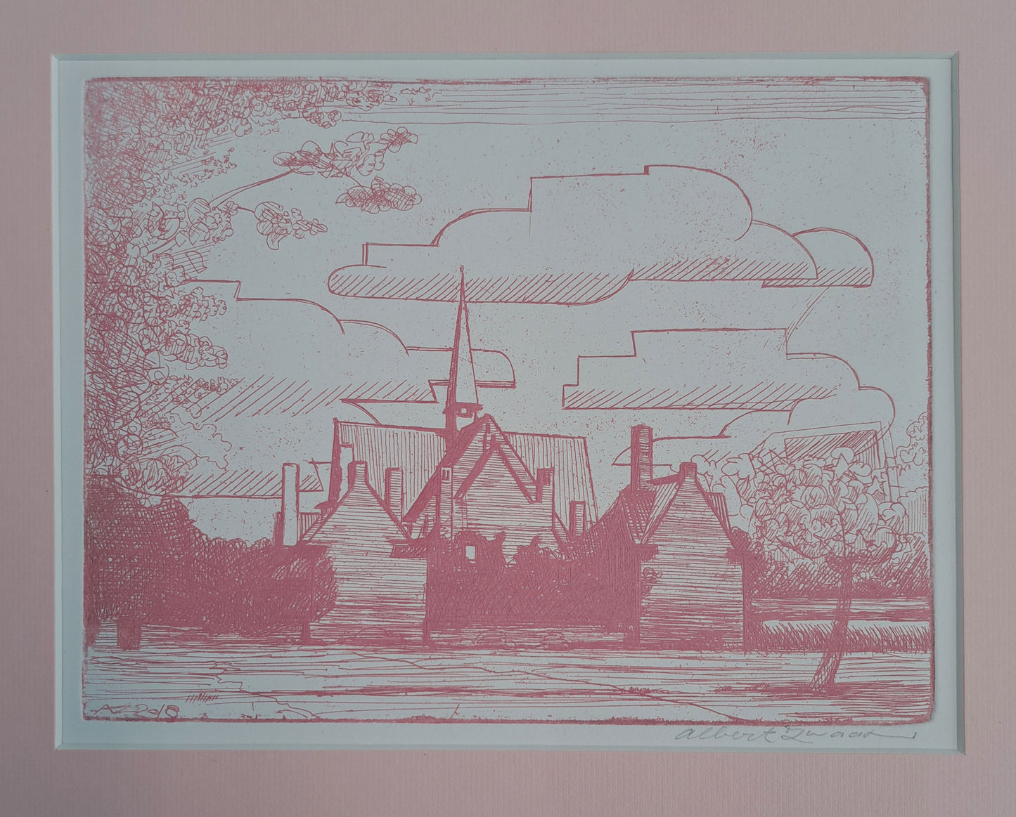 Albert Zwaan (1969) - The Juliana Church, Printed With Pink Ink