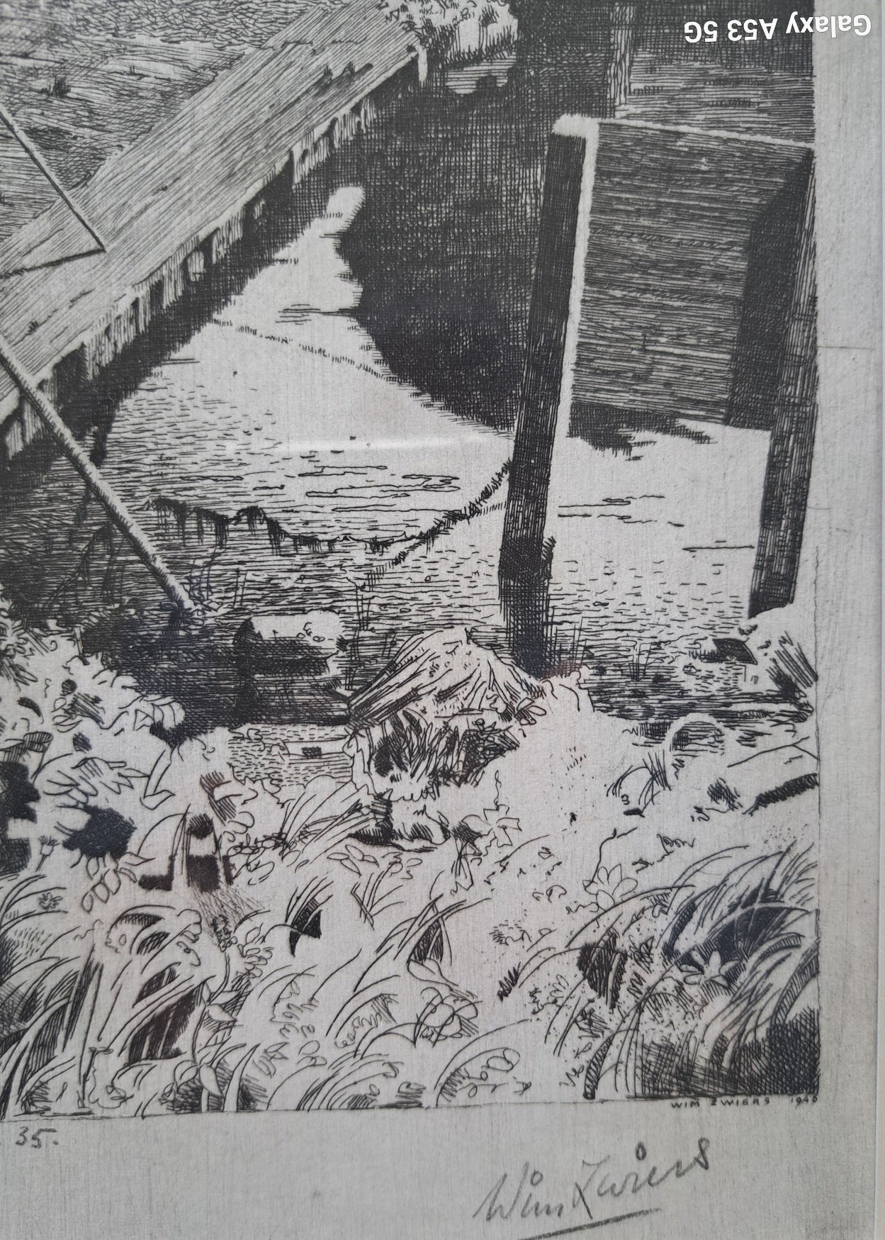 Wim Zwiers - Ark en schip aangemeerd in een binnenhaven