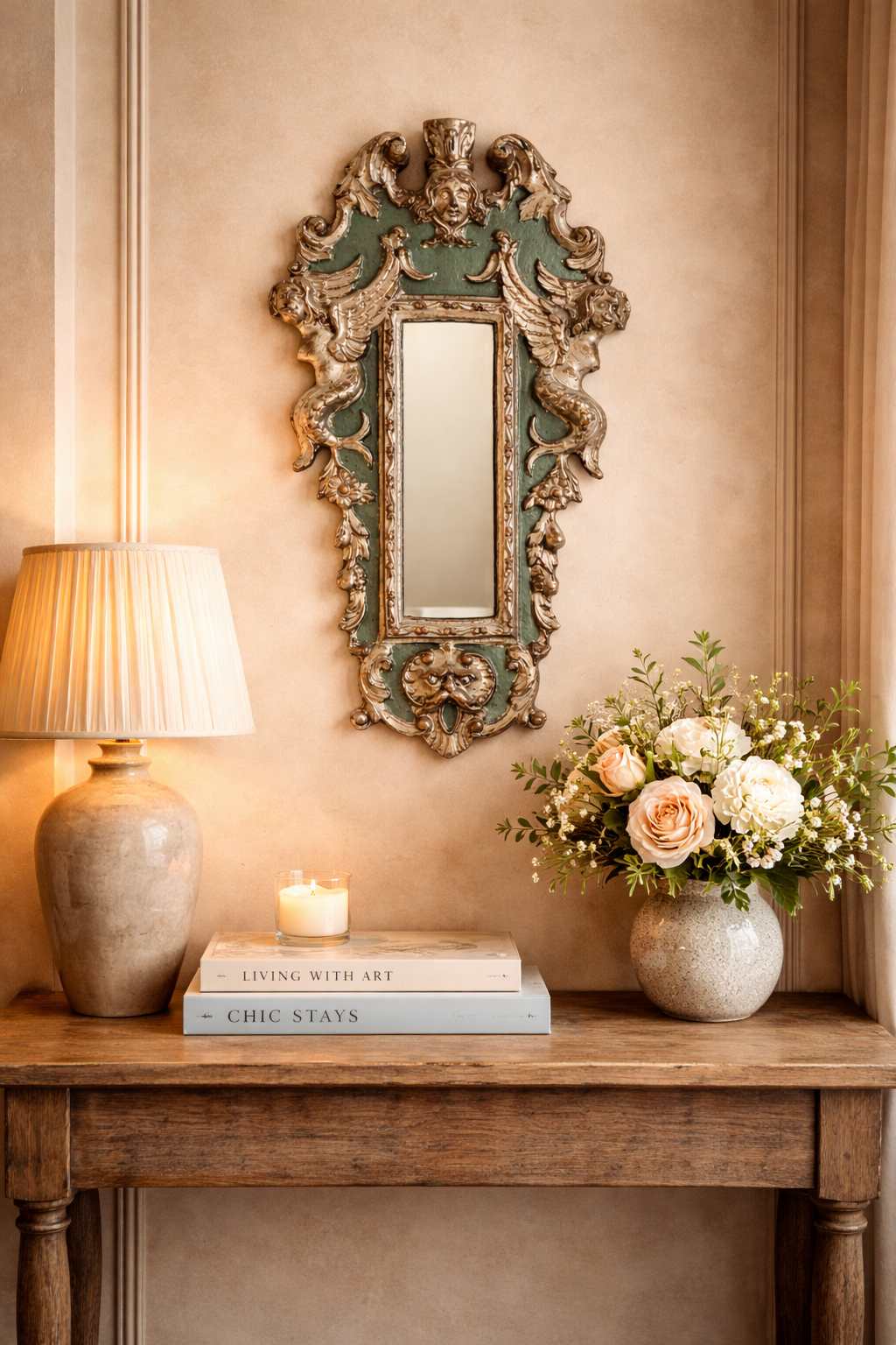 Italian Florentine Mirror with Winged Mermaids