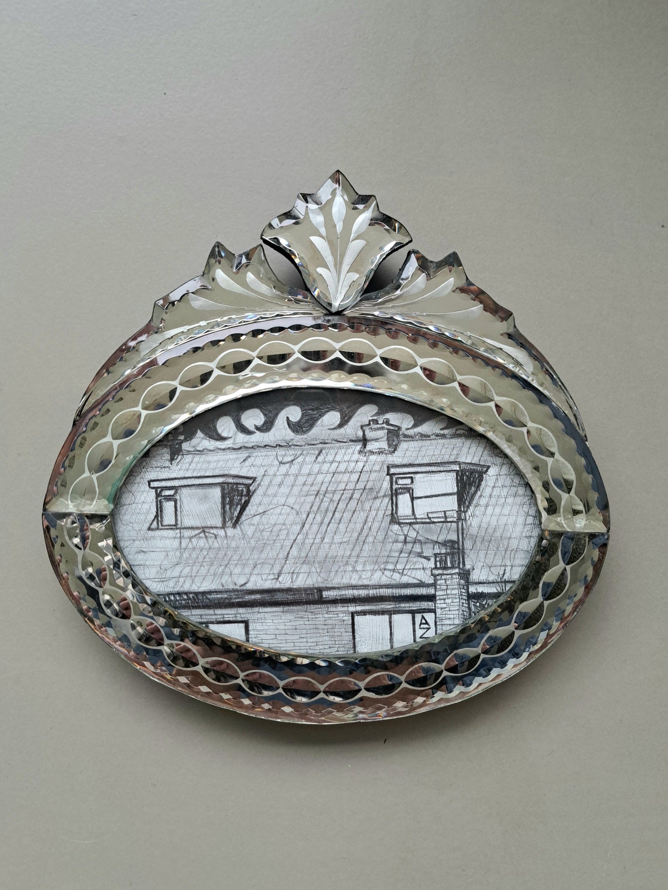 Antieke art deco lijst met tekening van, Albert Zwaan