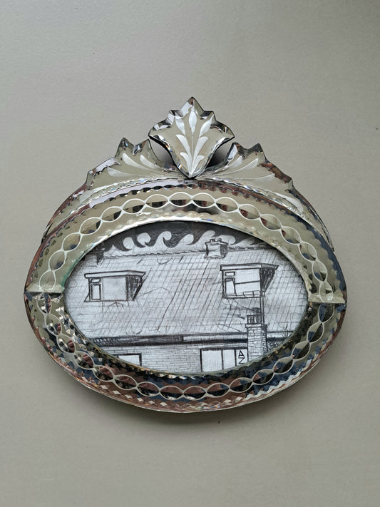 Antieke art deco lijst met tekening van, Albert Zwaan